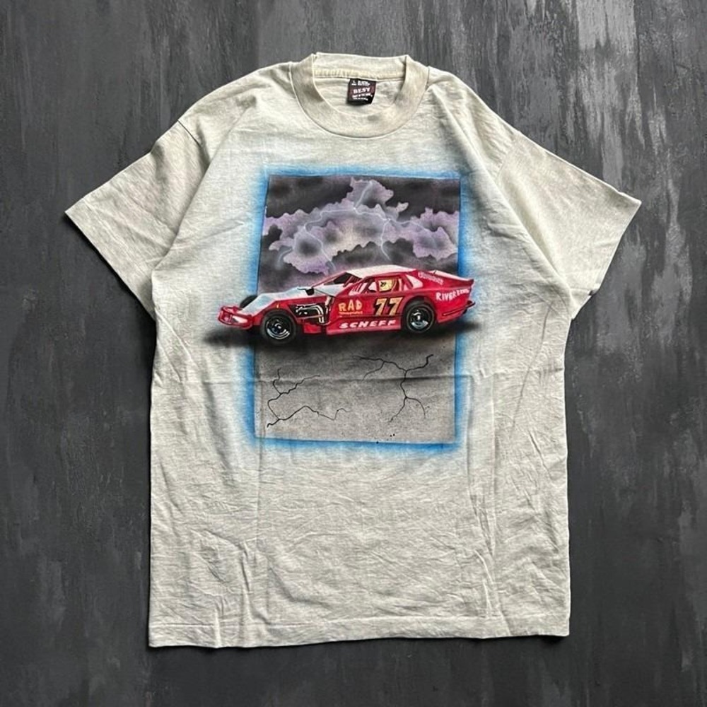 Vintage Modified Stock Racing Airbrush Shirt Mens Large Gray 1990s